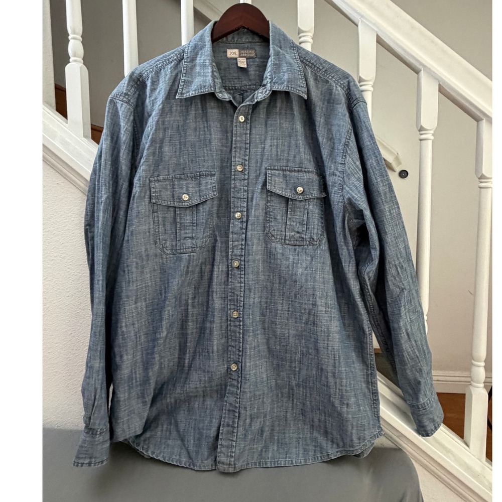 Joe Joseph Abboud Mens XL Blue Chambray Cotton Button‎ Down Long Sleeve Shirt